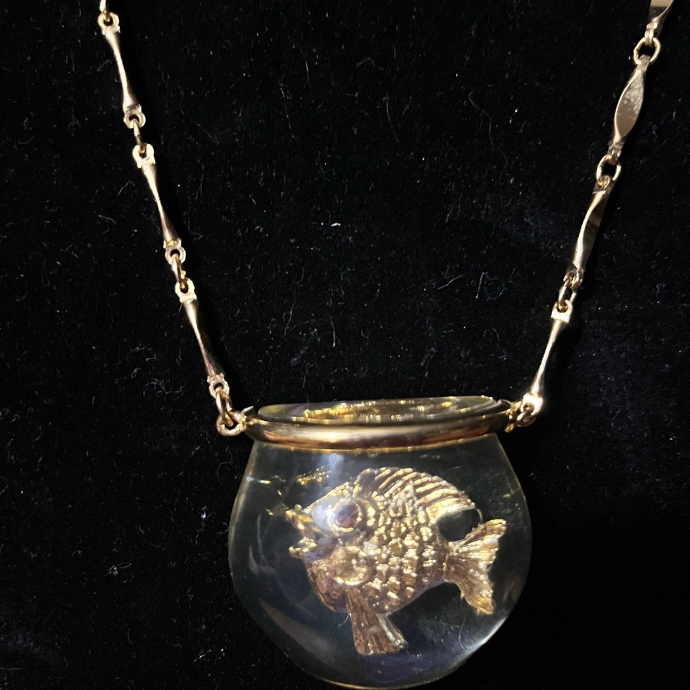 Vtg 50s Rare Castlecliff Lucite Fish Bowl Necklace Jelly Belly Harrice Simmons